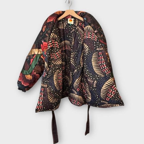 Farm Rio Black Wild Bananas Metallic Reversible Puffer Jacket Size Small - Picture 7 of 11